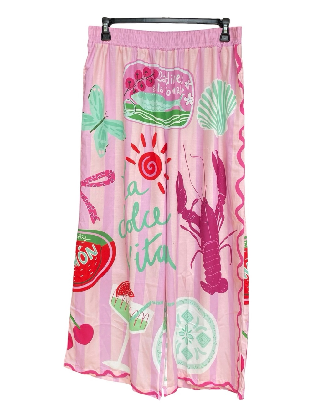 New Nice To Meet You La Dolce Vita Pink Striped Lobster Pants Womens Size 2XL
